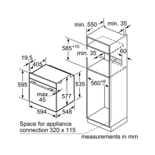 Kích thước lò nướng Bosch HBG634BB1B
