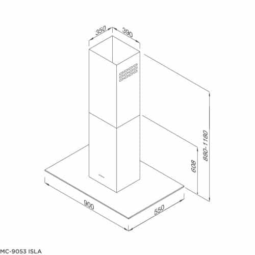 Kích thước máy hút khói khử mùi MALLOCA MC-9053 ISLA
