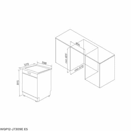 Kích thước máy rửa bát Malloca WQP12-J7309E E5