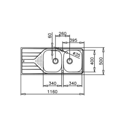 Kích thước của Chậu Teka UNIVERSE 80 T-XP 2B 1D