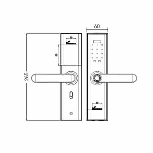 Kích thước của Khóa cửa điện tử Demax SL266 BN