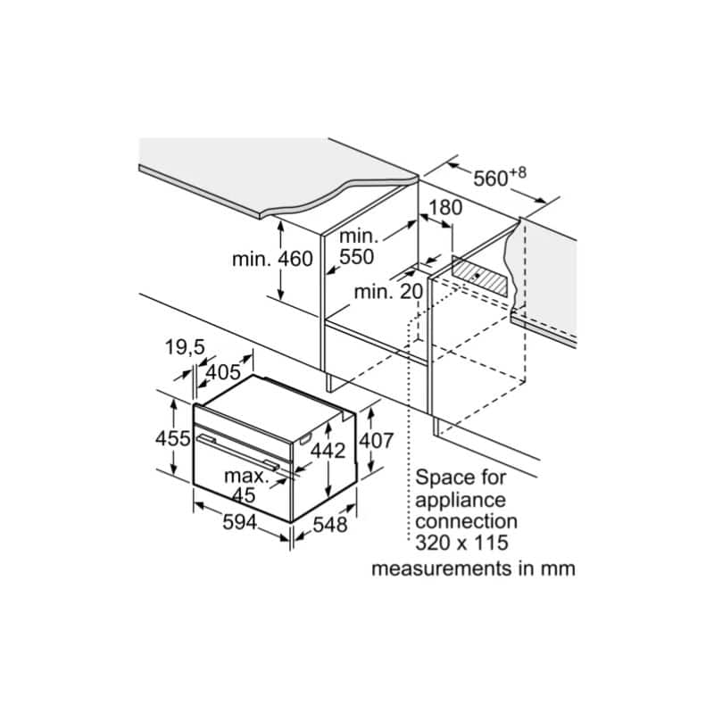 Kích thước lò nướng kết hợp vi sóng Bosch CMG633BS1B Kích thước lò nướng kết hợp vi sóng Bosch CMG633BS1B