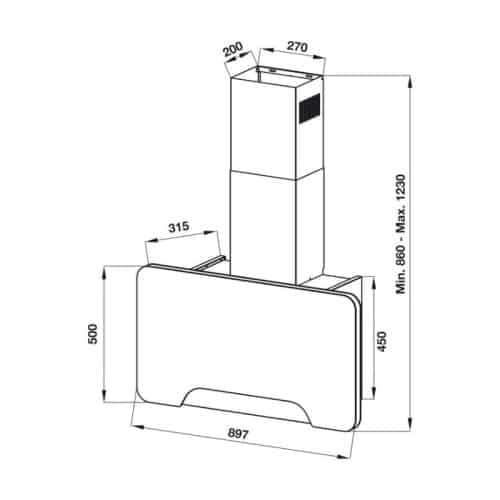 kích thước của máy hút mùi gắn tường Hafele HH-WVGS90A 533.80.203