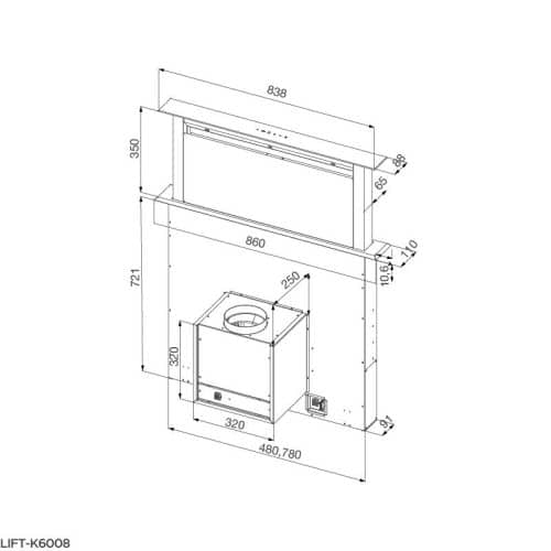 Kích thước máy hút mùi âm bàn Malloca LIFT- K6008