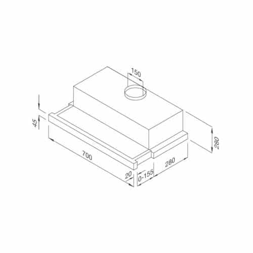 Kích thước máy hút mùi âm tủ Malloca H204.7
