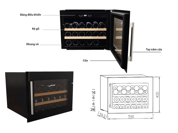 kocher-kweu-1012b-2 Kích thước Tủ rượu vang Kocher KWEU-1012B