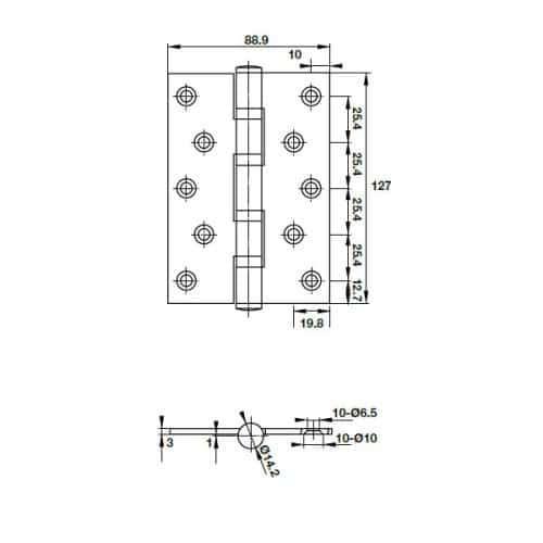 Kích thước của Bản lề lá 4 vòng bi 80Kg Hafele 926.25.208