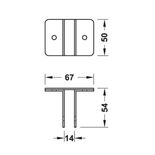Kích thước của Bas gắn tường chữ T Hafele 988.98.030