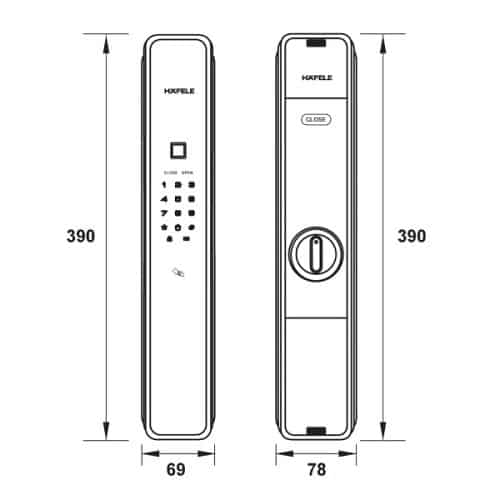 Kích thước của khóa điện tử Hafele PP9000 912.20.289