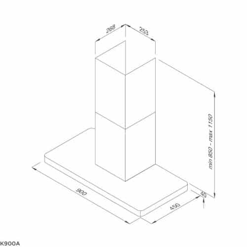 Kích thước máy hút mùi áp tường MALLOCA K900A