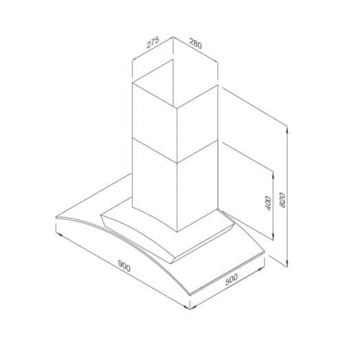 Kích thước máy hút mùi áp tường MALLOCA MC 9077 LCD