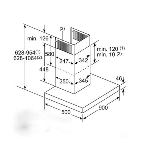 Kích thước máy hút mùi gắn tường Bosch DWB98JQ50B