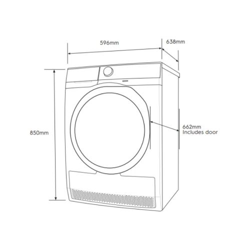 Kích thước máy sấy bơm nhiệt Electrolux 9kg EDH903R9WB